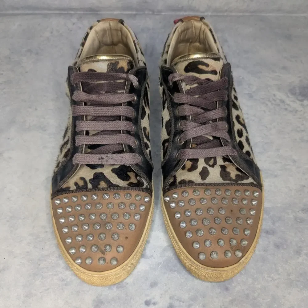 Ron Tomson Men's Punk Rocker Spiked Low-Top Sneaker in Leopard Print, Size 10.5